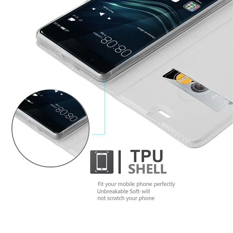 Cadorabo Hülle kompatibel mit Huawei P9 Schutzhülle mit Magnetverschluss, Standfunktion und Kartenfach