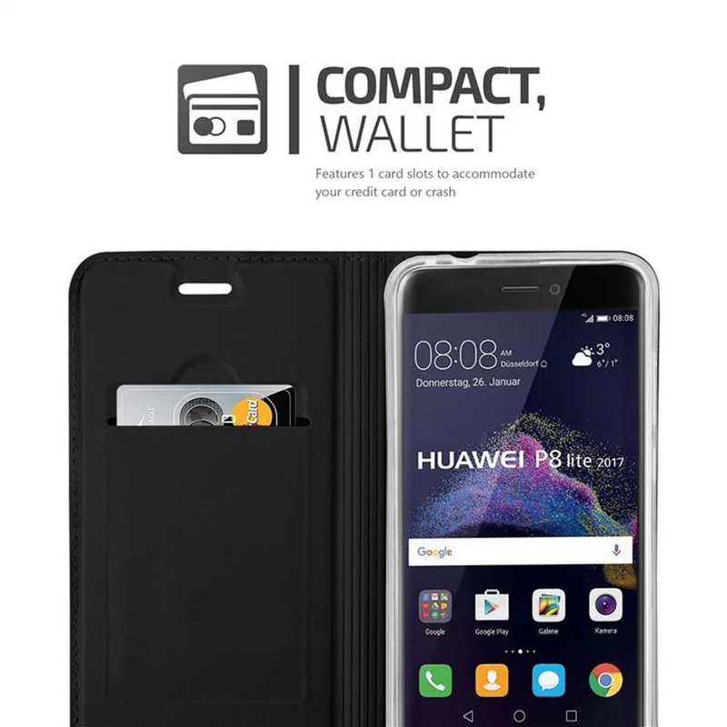 Cadorabo Hülle kompatibel mit Huawei P8 LITE 2017 / P9 LITE 2017 Schutzhülle mit Magnetverschluss, Standfunktion und Kartenfach