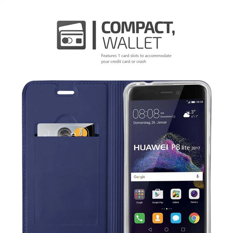 Cadorabo Hülle kompatibel mit Huawei P8 LITE 2017 / P9 LITE 2017 Schutzhülle mit Magnetverschluss, Standfunktion und Kartenfach