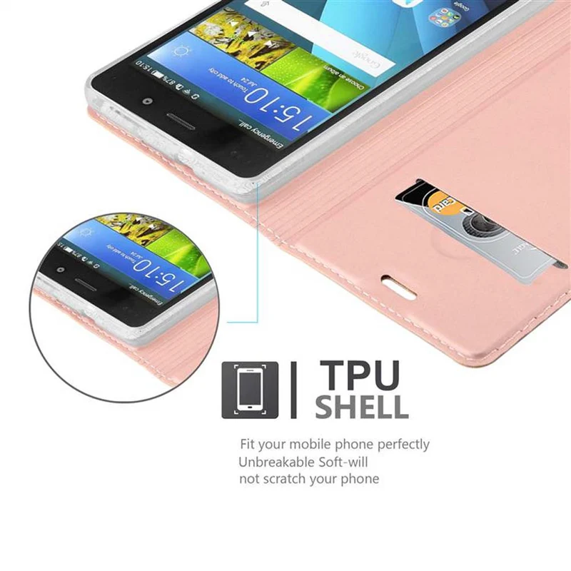 Cadorabo Hülle kompatibel mit Huawei P8 LITE 2015 Schutzhülle mit Magnetverschluss, Standfunktion und Kartenfach