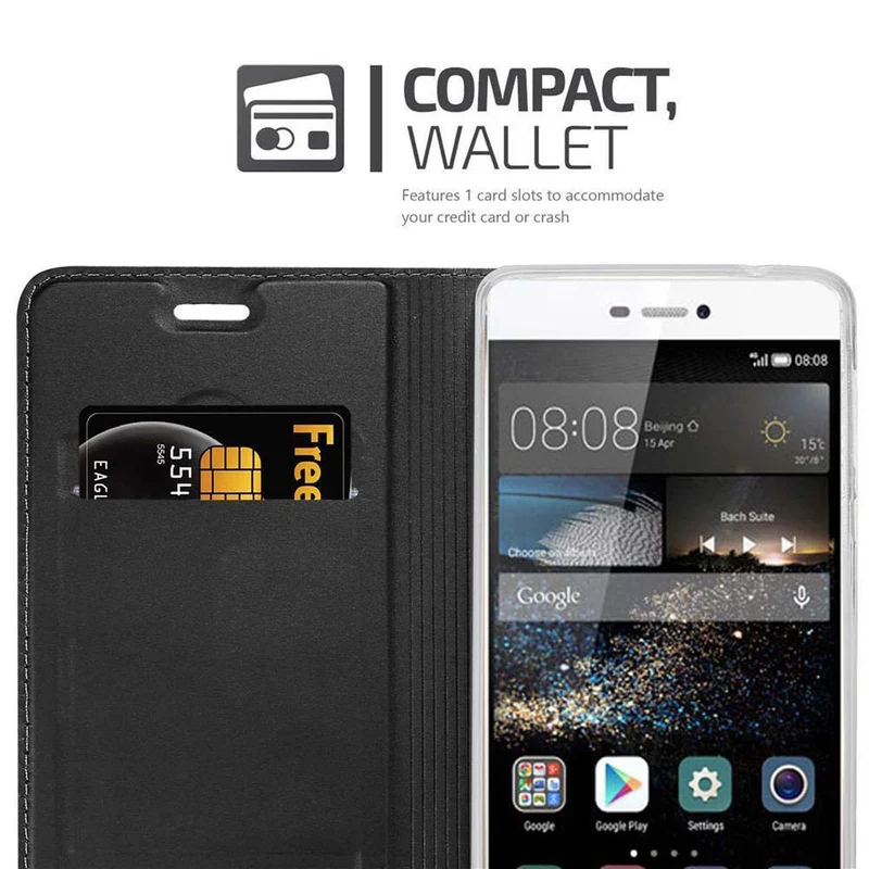 Cadorabo Hülle kompatibel mit Huawei P8 Schutzhülle mit Magnetverschluss, Standfunktion und Kartenfach