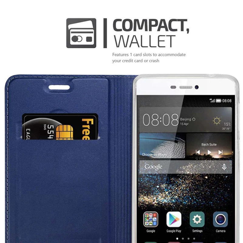 Cadorabo Hülle kompatibel mit Huawei P8 Schutzhülle mit Magnetverschluss, Standfunktion und Kartenfach