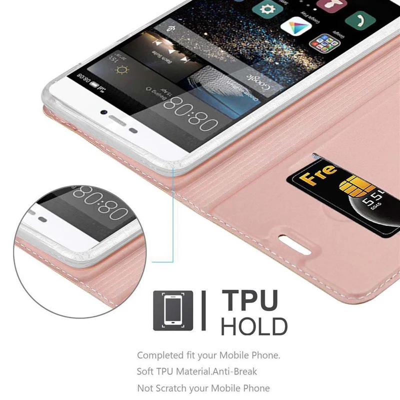 Cadorabo Hülle kompatibel mit Huawei P8 Schutzhülle mit Magnetverschluss, Standfunktion und Kartenfach