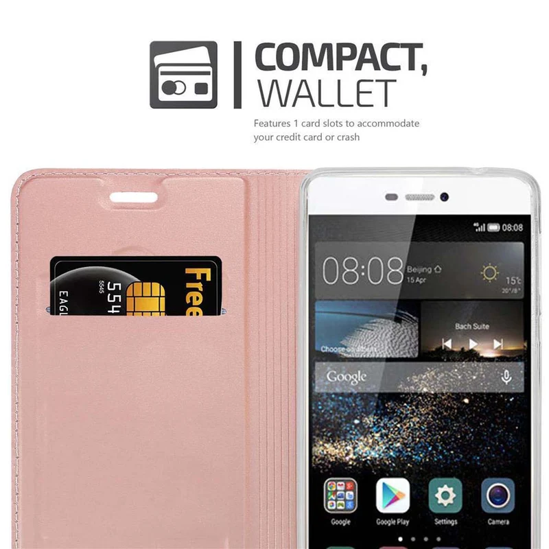 Cadorabo Hülle kompatibel mit Huawei P8 Schutzhülle mit Magnetverschluss, Standfunktion und Kartenfach