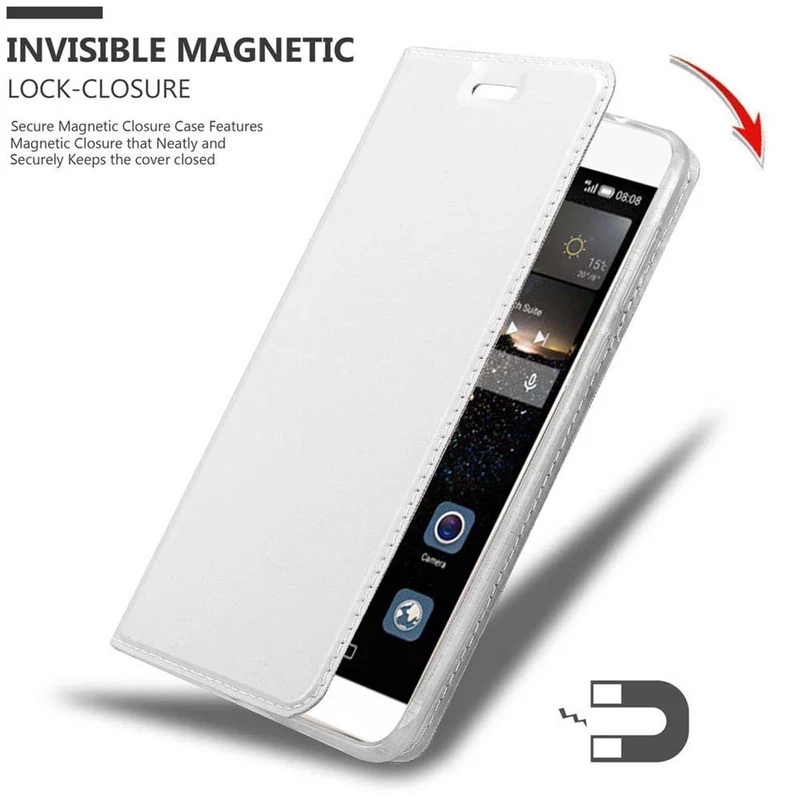 Cadorabo Hülle kompatibel mit Huawei P8 Schutzhülle mit Magnetverschluss, Standfunktion und Kartenfach