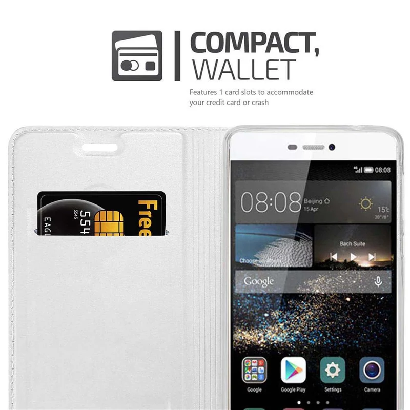 Cadorabo Hülle kompatibel mit Huawei P8 Schutzhülle mit Magnetverschluss, Standfunktion und Kartenfach