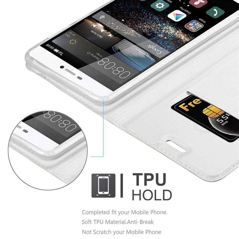 Cadorabo Hülle kompatibel mit Huawei P8 Schutzhülle mit Magnetverschluss, Standfunktion und Kartenfach