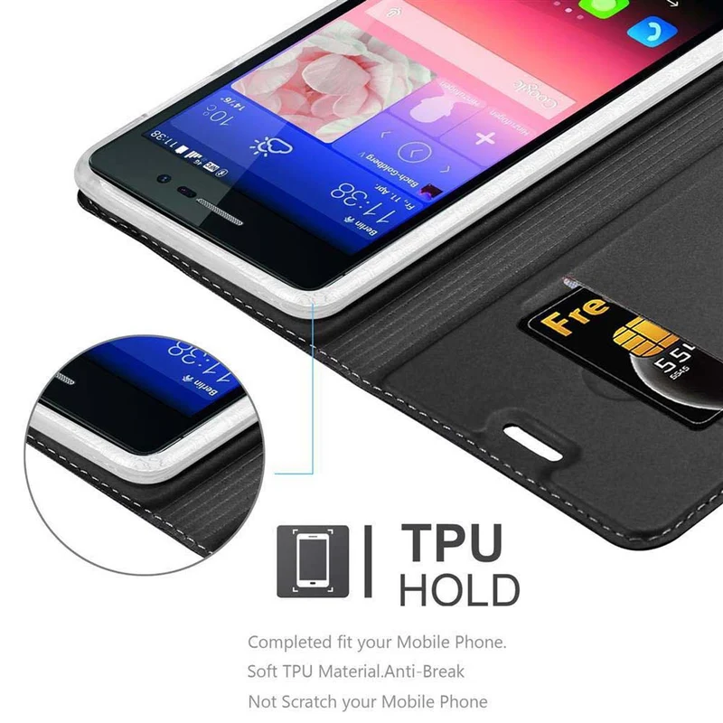 Cadorabo Hülle kompatibel mit Huawei ASCEND P7 Schutzhülle mit Magnetverschluss, Standfunktion und Kartenfach