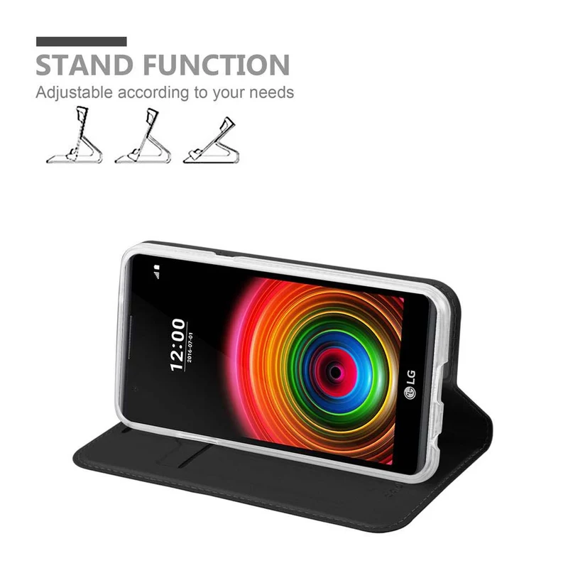 Cadorabo Hülle kompatibel mit LG X POWER Schutzhülle mit Magnetverschluss, Standfunktion und Kartenfach