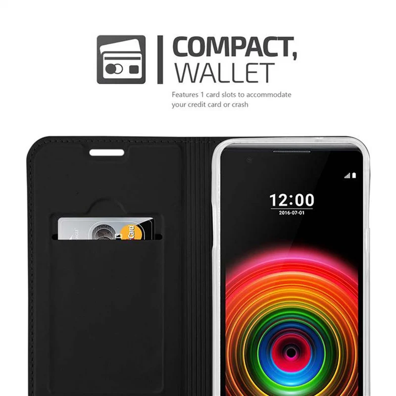 Cadorabo Hülle kompatibel mit LG X POWER Schutzhülle mit Magnetverschluss, Standfunktion und Kartenfach