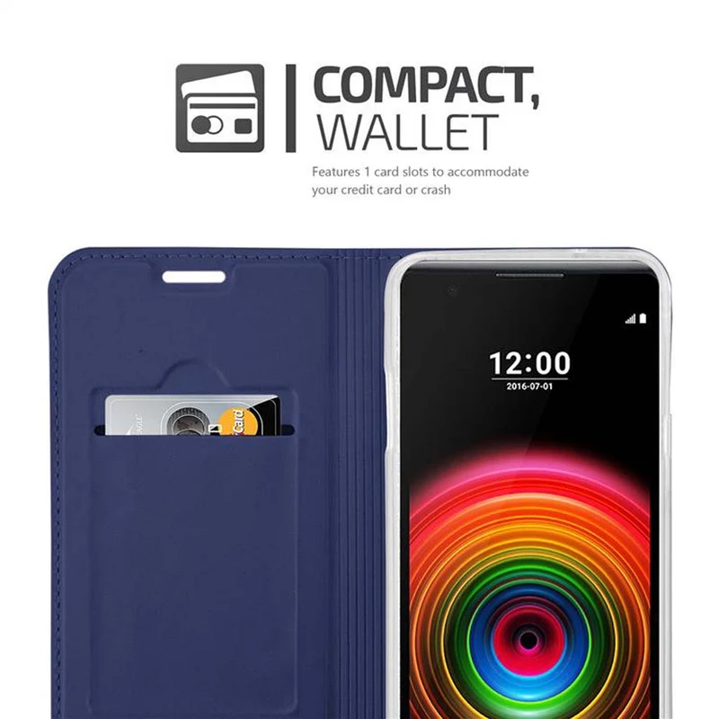 Cadorabo Hülle kompatibel mit LG X POWER Schutzhülle mit Magnetverschluss, Standfunktion und Kartenfach