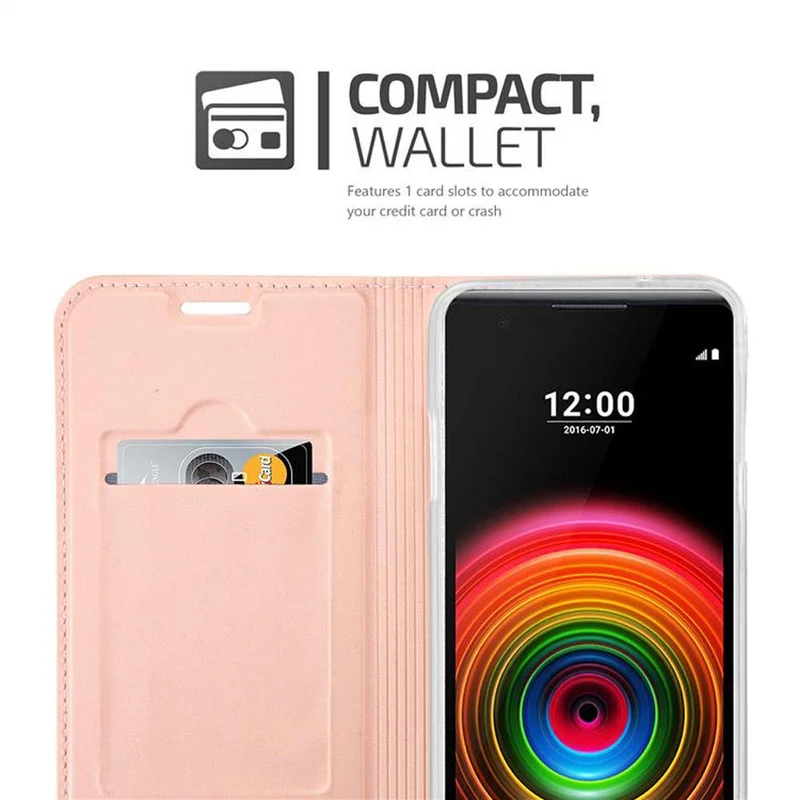 Cadorabo Hülle kompatibel mit LG X POWER Schutzhülle mit Magnetverschluss, Standfunktion und Kartenfach