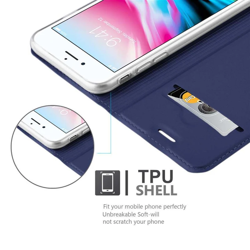 Cadorabo Hülle kompatibel mit Apple iPhone 7 / 7S / 8 / SE 2020 Schutzhülle mit Magnetverschluss, Standfunktion und Kartenfach