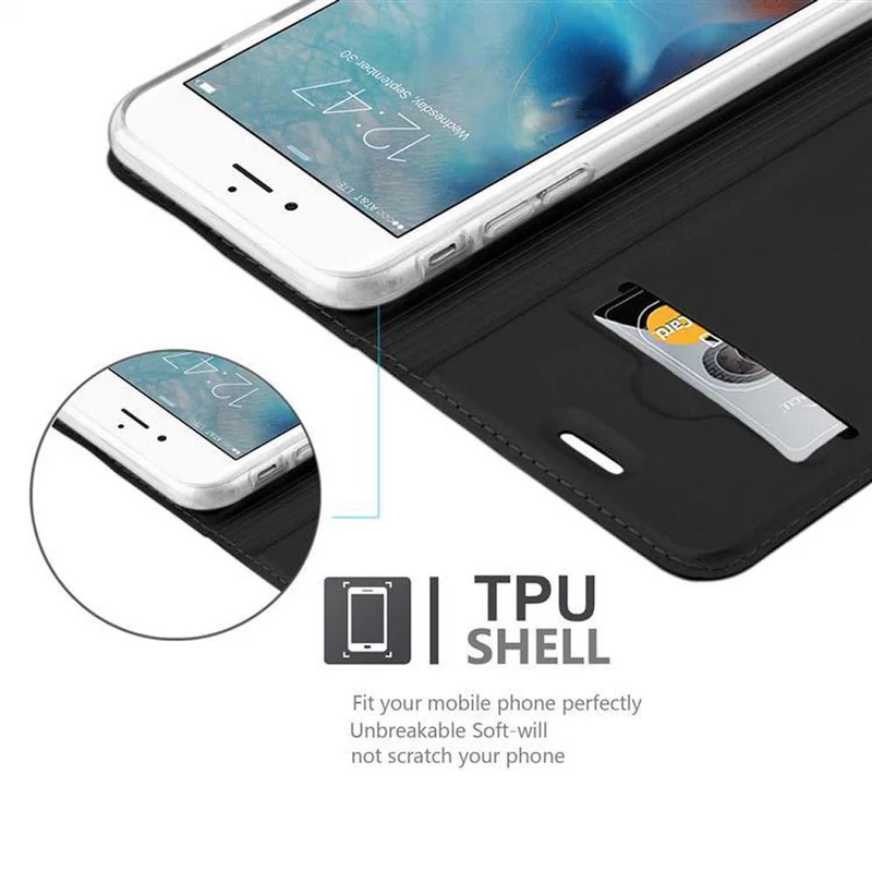 Cadorabo Hülle kompatibel mit Apple iPhone 6 PLUS / 6S PLUS Schutzhülle mit Magnetverschluss, Standfunktion und Kartenfach