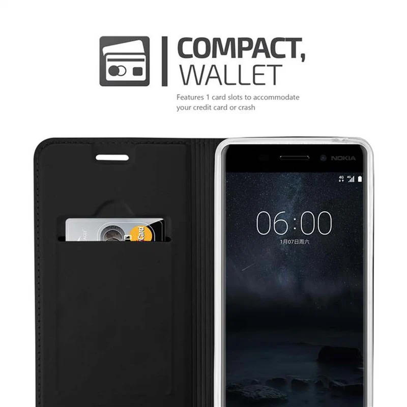 Cadorabo Hülle kompatibel mit Nokia 6 2017 Schutzhülle mit Magnetverschluss, Standfunktion und Kartenfach