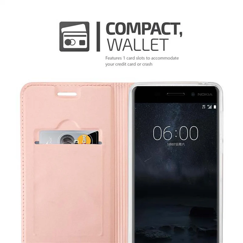 Cadorabo Hülle kompatibel mit Nokia 6 2017 Schutzhülle mit Magnetverschluss, Standfunktion und Kartenfach