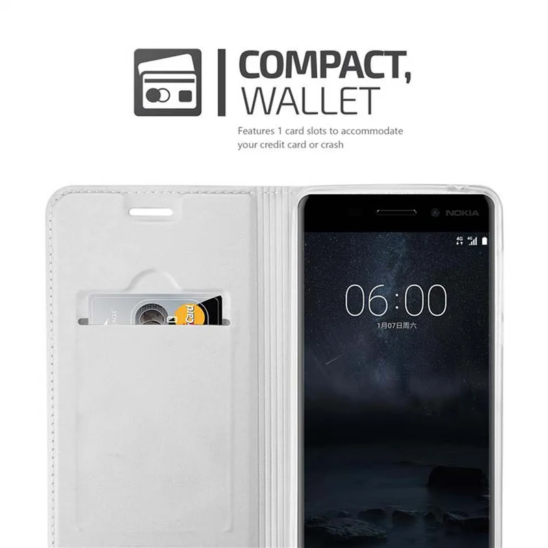 Cadorabo Hülle kompatibel mit Nokia 6 2017 Schutzhülle mit Magnetverschluss, Standfunktion und Kartenfach
