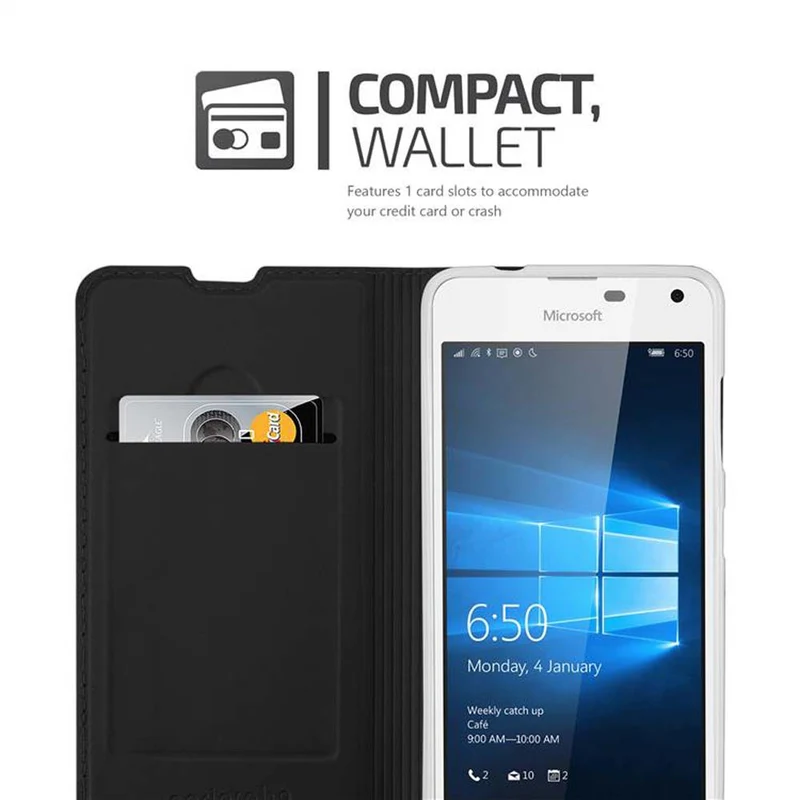 Cadorabo Hülle kompatibel mit Nokia Lumia 650 Schutzhülle mit Magnetverschluss, Standfunktion und Kartenfach