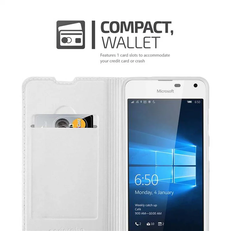 Cadorabo Hülle kompatibel mit Nokia Lumia 650 Schutzhülle mit Magnetverschluss, Standfunktion und Kartenfach
