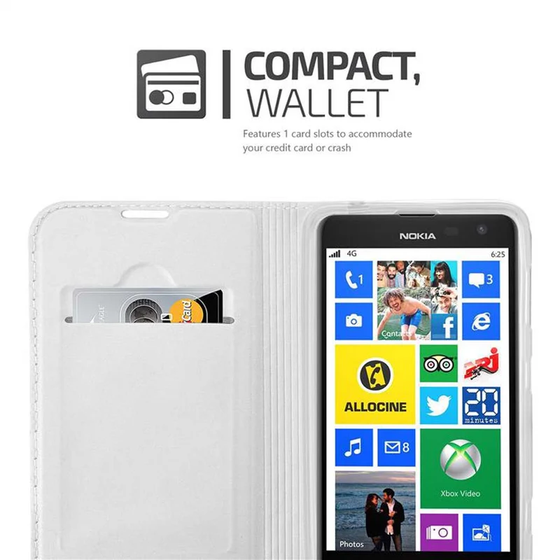 Cadorabo Hülle kompatibel mit Nokia Lumia 625 Schutzhülle mit Magnetverschluss, Standfunktion und Kartenfach