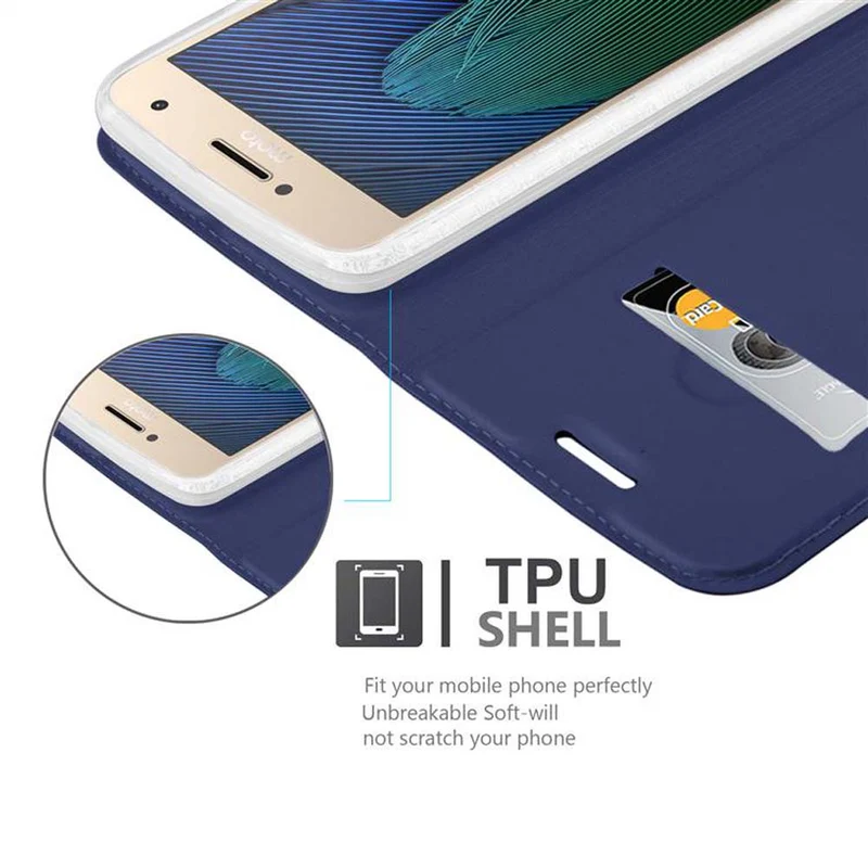 Cadorabo Hülle kompatibel mit Motorola MOTO G5 PLUS Schutzhülle mit Magnetverschluss, Standfunktion und Kartenfach