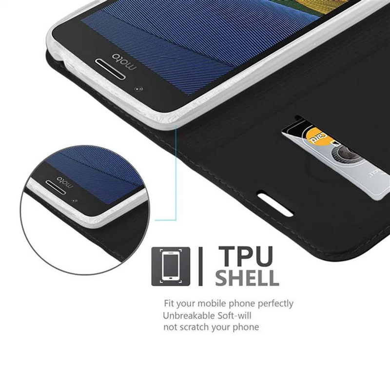 Cadorabo Hülle kompatibel mit Motorola MOTO G5 Schutzhülle mit Magnetverschluss, Standfunktion und Kartenfach