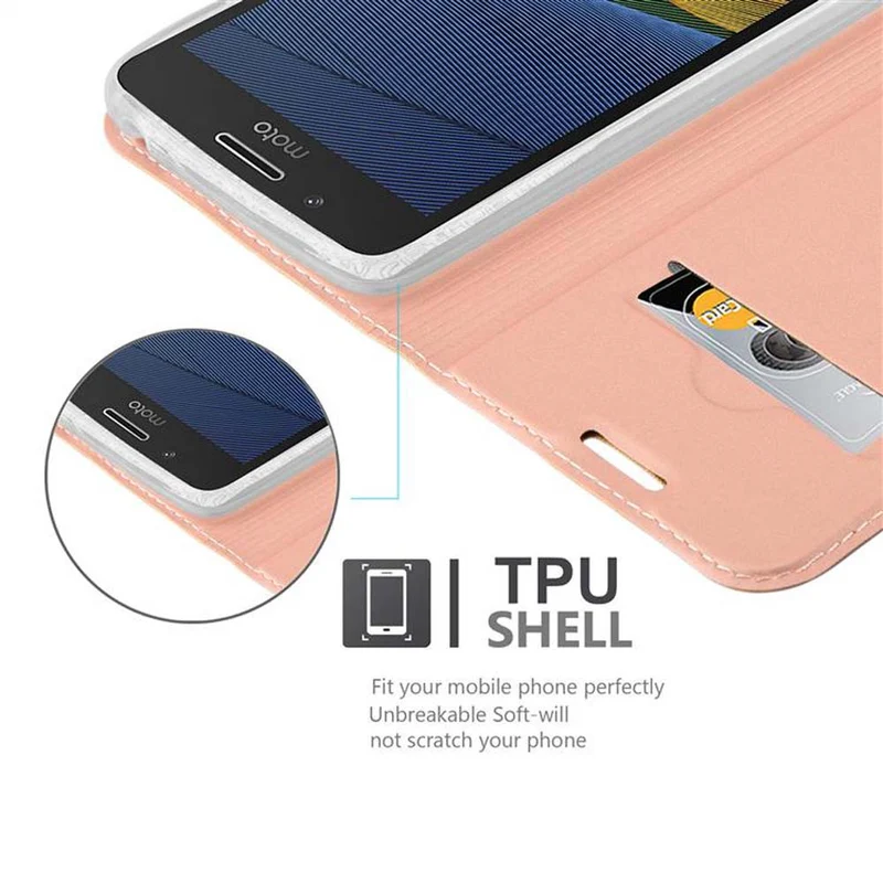 Cadorabo Hülle kompatibel mit Motorola MOTO G5 Schutzhülle mit Magnetverschluss, Standfunktion und Kartenfach