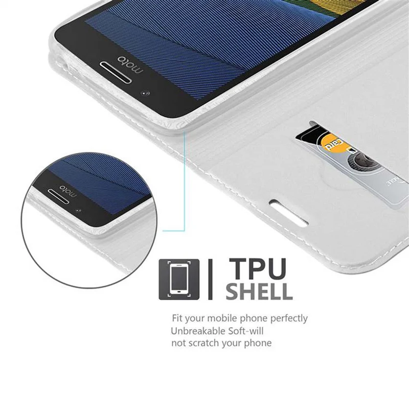 Cadorabo Hülle kompatibel mit Motorola MOTO G5 Schutzhülle mit Magnetverschluss, Standfunktion und Kartenfach