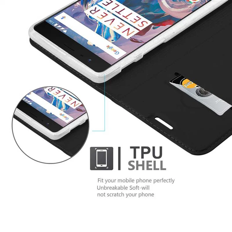 Cadorabo Hülle kompatibel mit OnePlus 3 / 3T Schutzhülle mit Magnetverschluss, Standfunktion und Kartenfach