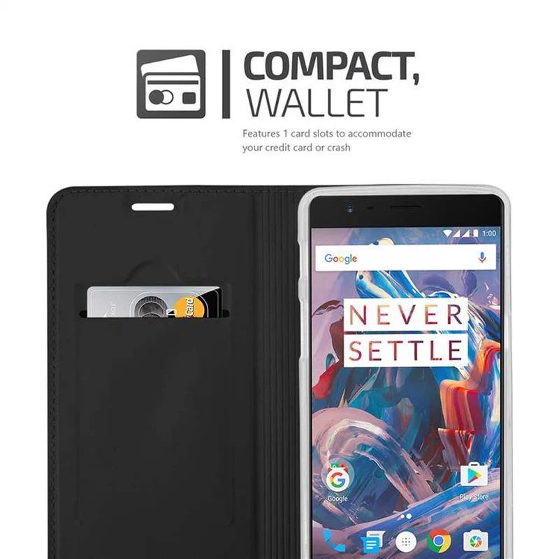 Cadorabo Hülle kompatibel mit OnePlus 3 / 3T Schutzhülle mit Magnetverschluss, Standfunktion und Kartenfach