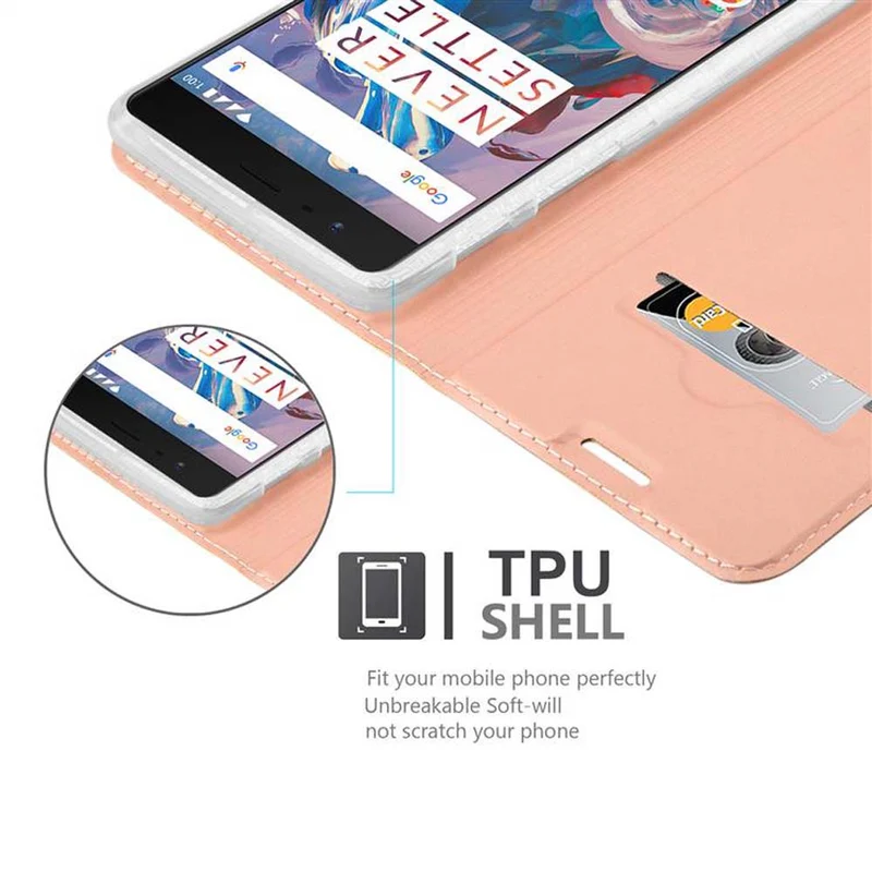 Cadorabo Hülle kompatibel mit OnePlus 3 / 3T Schutzhülle mit Magnetverschluss, Standfunktion und Kartenfach