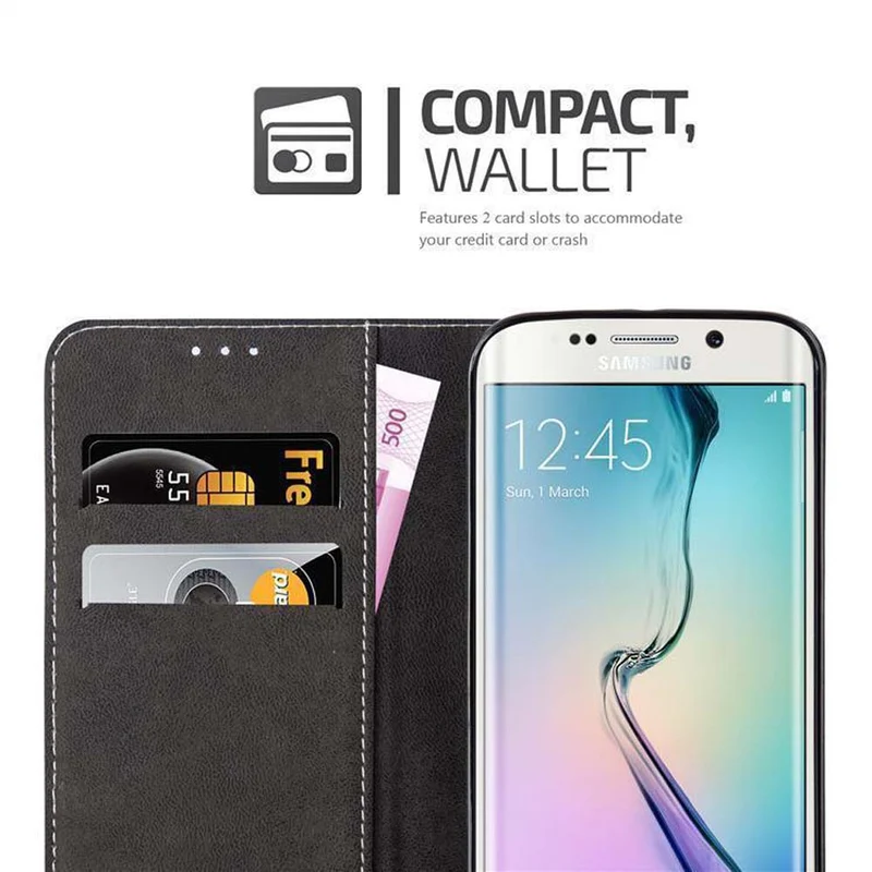 Cadorabo Hülle kompatibel mit Samsung Galaxy S6 EDGE PLUS Schutzhülle mit Magnetverschluss, Standfunktion und Kartenfach