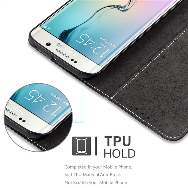 Cadorabo Hülle kompatibel mit Samsung Galaxy S6 EDGE PLUS Schutzhülle mit Magnetverschluss, Standfunktion und Kartenfach