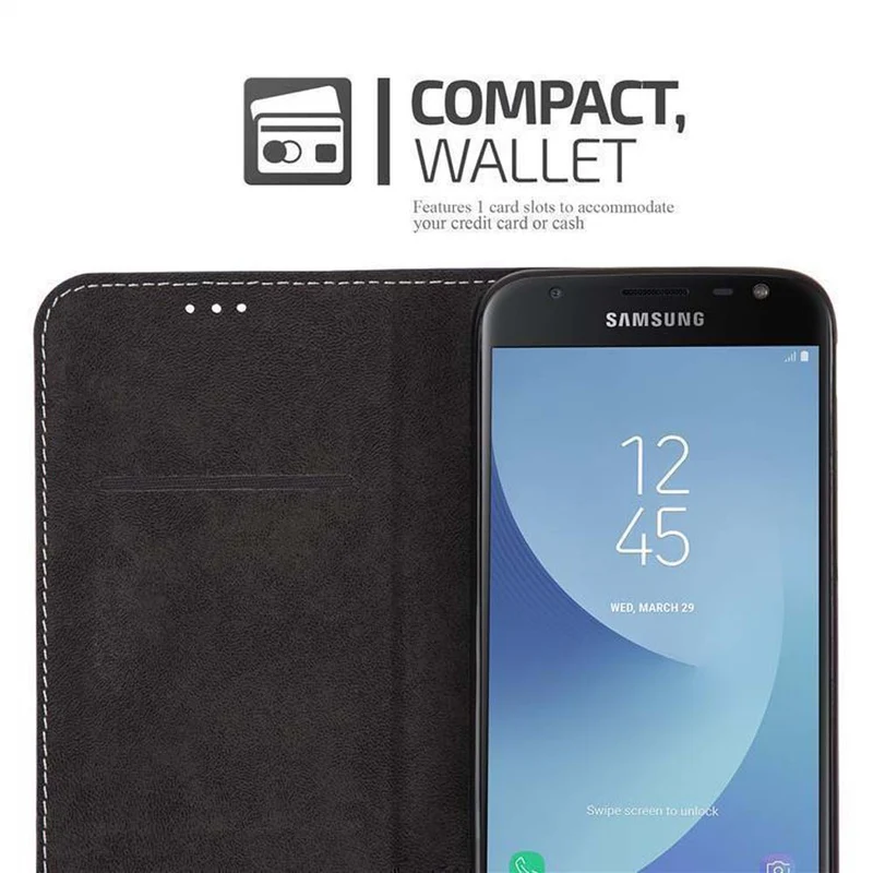 Cadorabo Hülle kompatibel mit Samsung Galaxy J3 2017 Schutzhülle mit Magnetverschluss, Standfunktion und Kartenfach