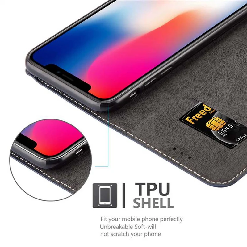 Cadorabo Hülle kompatibel mit Apple iPhone X / XS Schutzhülle mit Magnetverschluss, Standfunktion und Kartenfach