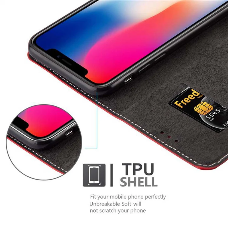 Cadorabo Hülle kompatibel mit Apple iPhone X / XS Schutzhülle mit Magnetverschluss, Standfunktion und Kartenfach