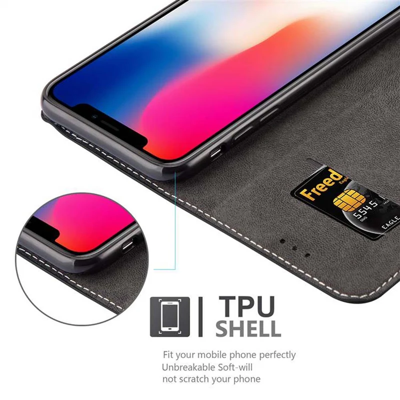 Cadorabo Hülle kompatibel mit Apple iPhone X / XS Schutzhülle mit Magnetverschluss, Standfunktion und Kartenfach