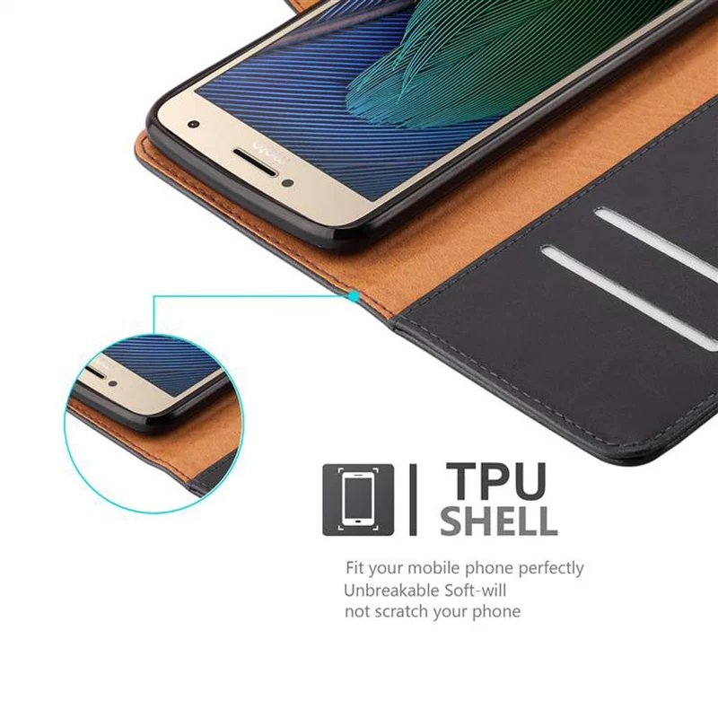 Cadorabo Hülle kompatibel mit Motorola MOTO G5 PLUS Schutzhülle mit Magnetverschluss, Standfunktion und Kartenfach