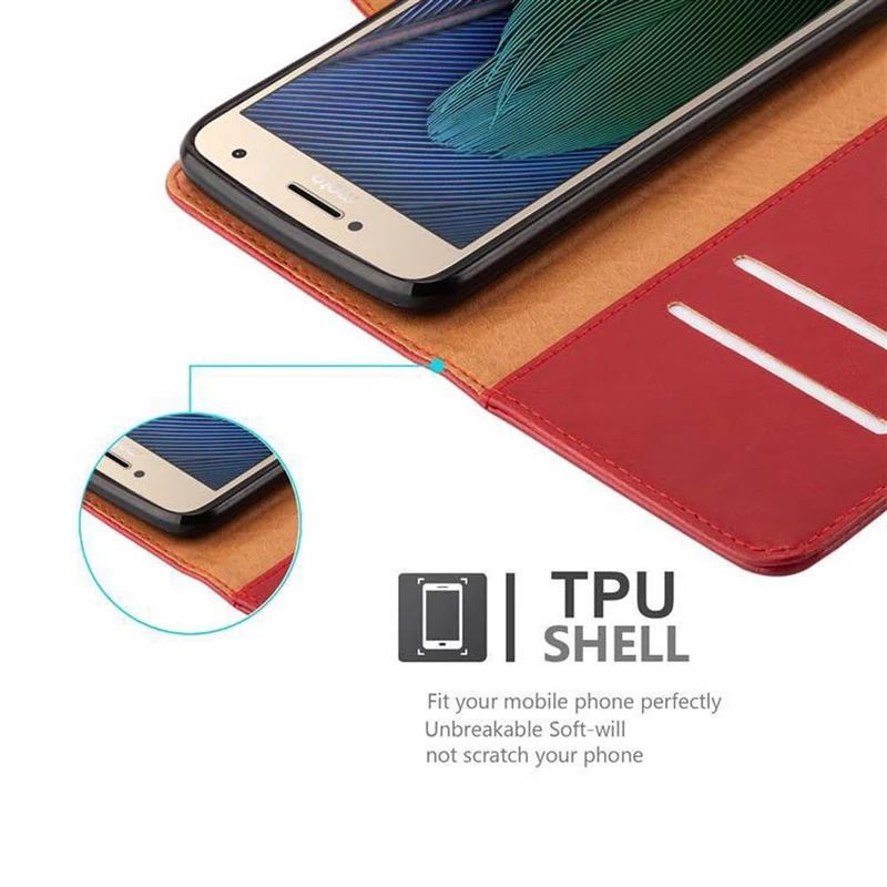 Cadorabo Hülle kompatibel mit Motorola MOTO G5 PLUS Schutzhülle mit Magnetverschluss, Standfunktion und Kartenfach