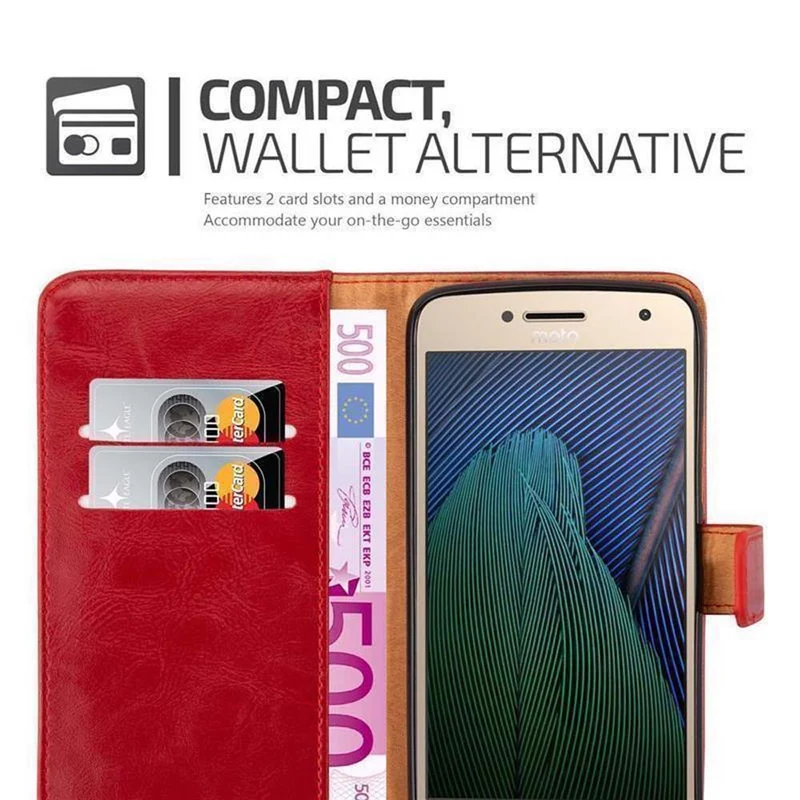 Cadorabo Hülle kompatibel mit Motorola MOTO G5 PLUS Schutzhülle mit Magnetverschluss, Standfunktion und Kartenfach
