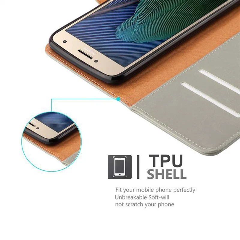Cadorabo Hülle kompatibel mit Motorola MOTO G5 PLUS Schutzhülle mit Magnetverschluss, Standfunktion und Kartenfach