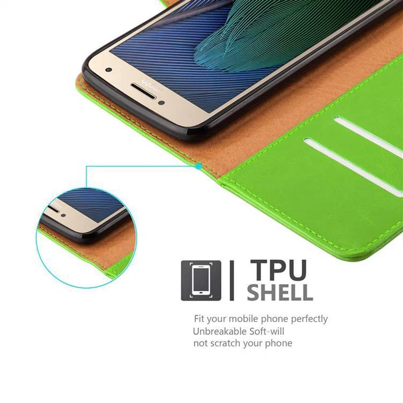 Cadorabo Hülle kompatibel mit Motorola MOTO G5 PLUS Schutzhülle mit Magnetverschluss, Standfunktion und Kartenfach