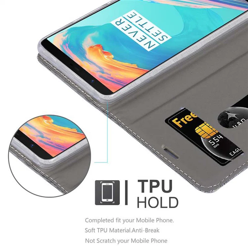 Cadorabo Hülle kompatibel mit OnePlus 5T Schutzhülle mit Magnetverschluss, Standfunktion und Kartenfach
