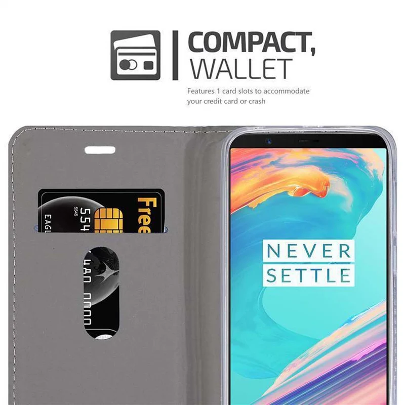 Cadorabo Hülle kompatibel mit OnePlus 5T Schutzhülle mit Magnetverschluss, Standfunktion und Kartenfach