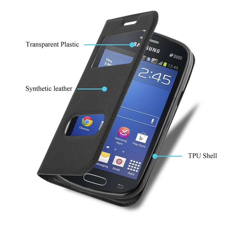 Cadorabo Hülle kompatibel mit Samsung Galaxy TREND LITE Schutzhülle mit Magnetverschluss, Standfunktion und 2 Sichtfenstern