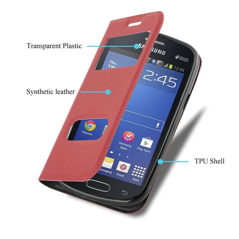 Cadorabo Hülle kompatibel mit Samsung Galaxy TREND LITE Schutzhülle mit Magnetverschluss, Standfunktion und 2 Sichtfenstern