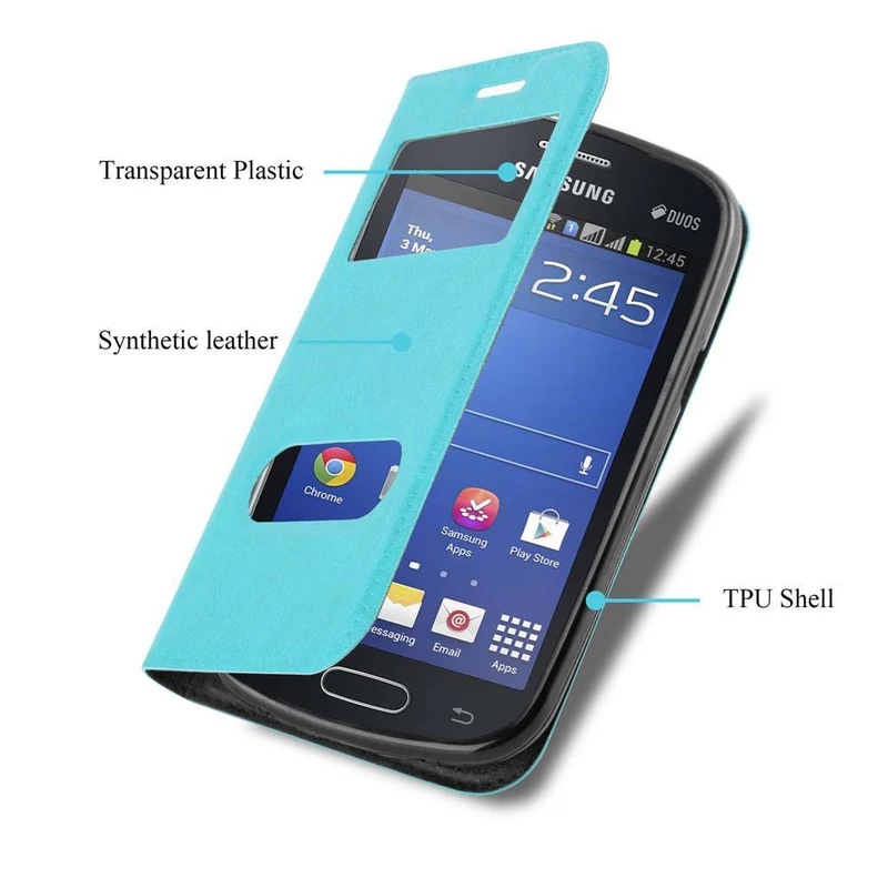 Cadorabo Hülle kompatibel mit Samsung Galaxy TREND LITE Schutzhülle mit Magnetverschluss, Standfunktion und 2 Sichtfenstern