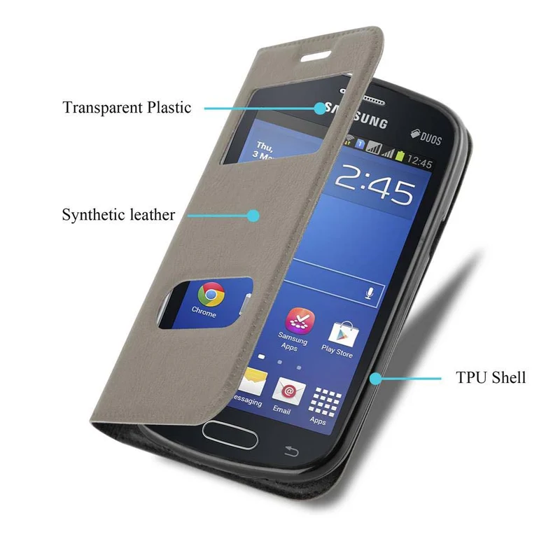 Cadorabo Hülle kompatibel mit Samsung Galaxy TREND LITE Schutzhülle mit Magnetverschluss, Standfunktion und 2 Sichtfenstern