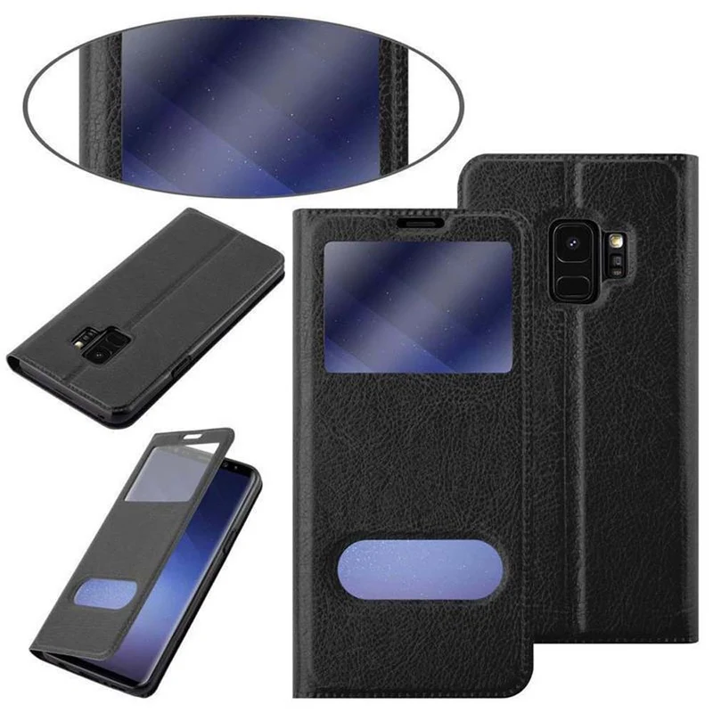 Cadorabo Hülle kompatibel mit Samsung Galaxy S9 Schutzhülle mit Magnetverschluss, Standfunktion und 2 Sichtfenstern