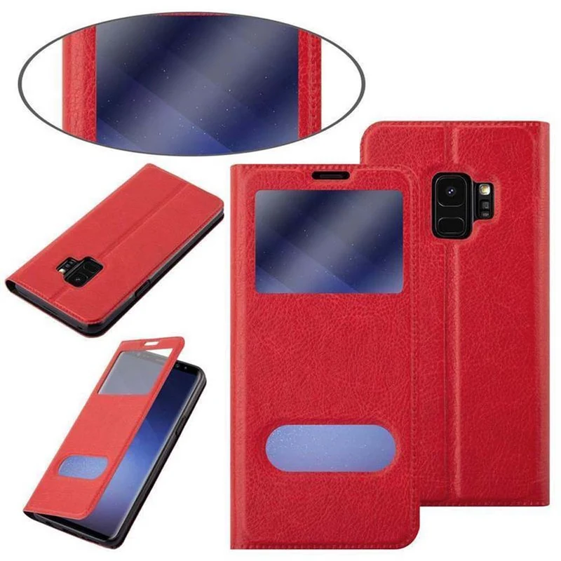 Cadorabo Hülle kompatibel mit Samsung Galaxy S9 Schutzhülle mit Magnetverschluss, Standfunktion und 2 Sichtfenstern